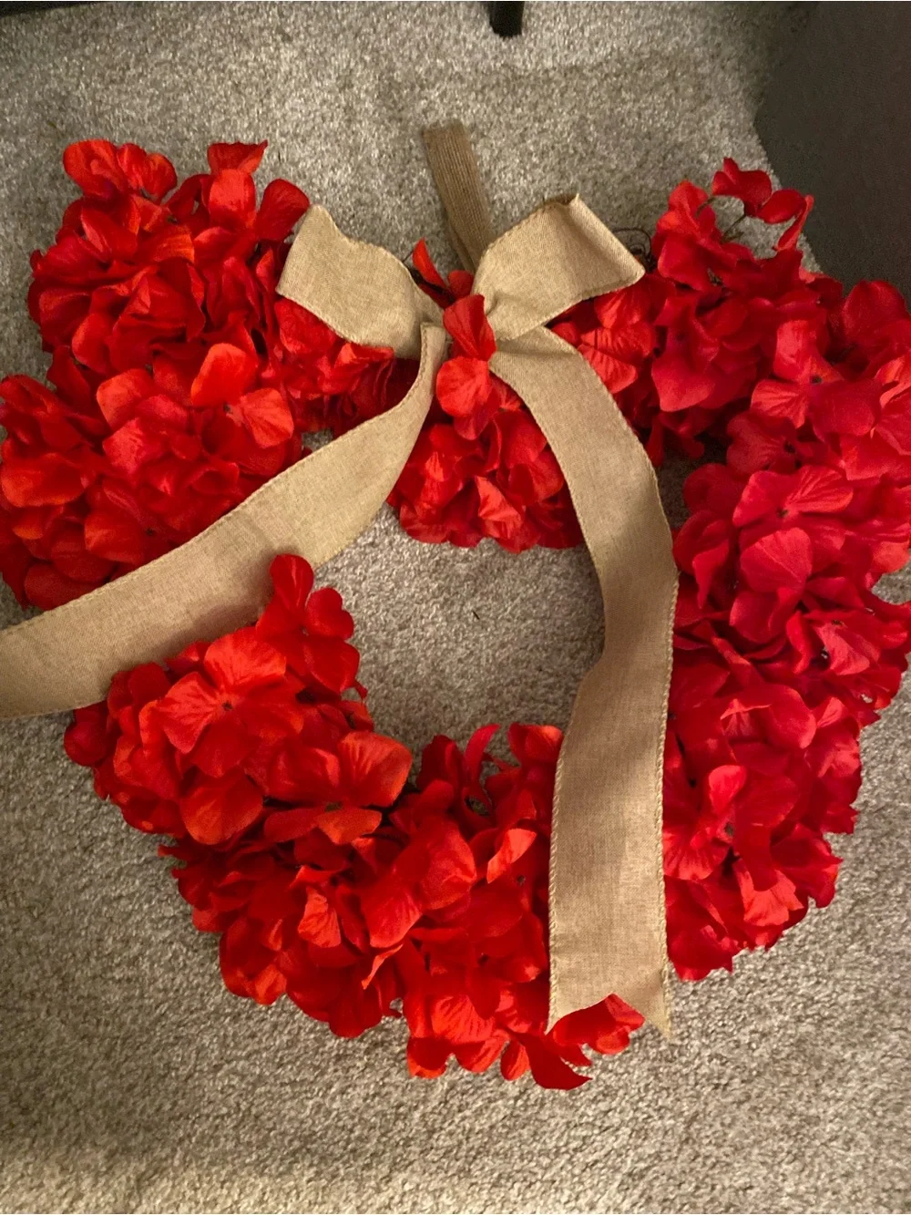 Red Floral Holiday Wreath with Burlap Bow